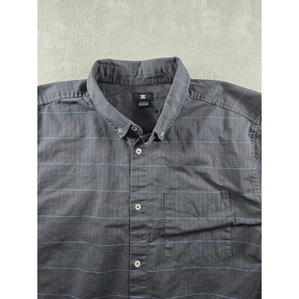 DC Shoes Button Down Shirt Mens‎ XL Gray Blue Striped Long Sleeve Heavy Skate